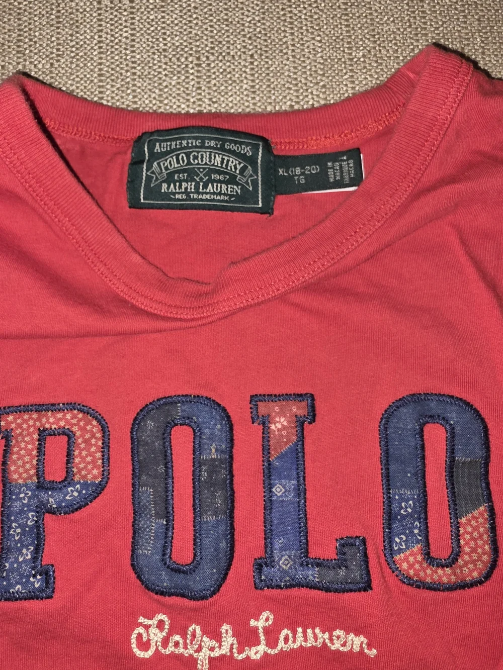Ralph Lauren Red Tee with Navy Patchwork POLO